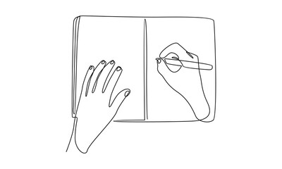 continuous line of hand writing notes in book