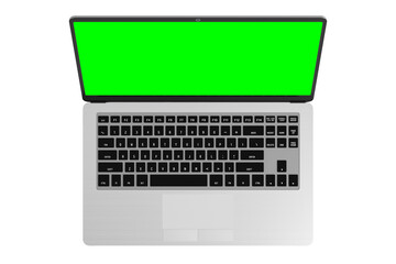 Modern laptop with green screen isolated on transparent background - 3D illustration