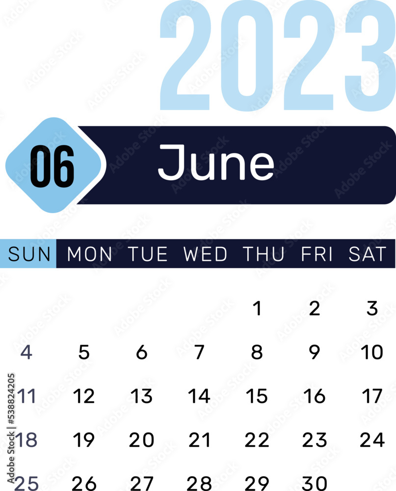 Poster june month 2023 calendar in blue color with editable dates and text