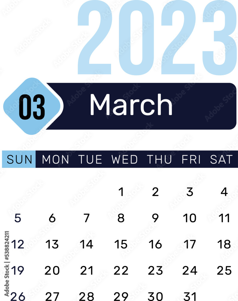 Poster march 2023 editable background vector with text and dates. latest calendar minimalist design