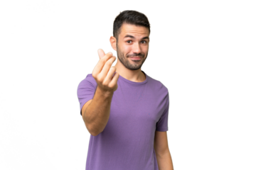 Young handsome caucasian man over isolated background making money gesture