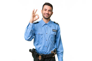 Young police caucasian man over isolated background showing ok sign with fingers