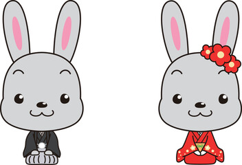 着物で挨拶をするうさぎのイラスト素材