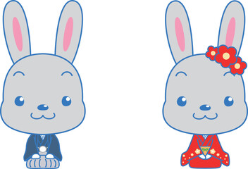 着物で挨拶をするうさぎのイラスト素材