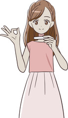 妊娠検査薬を持って、OKマークをつくる女性