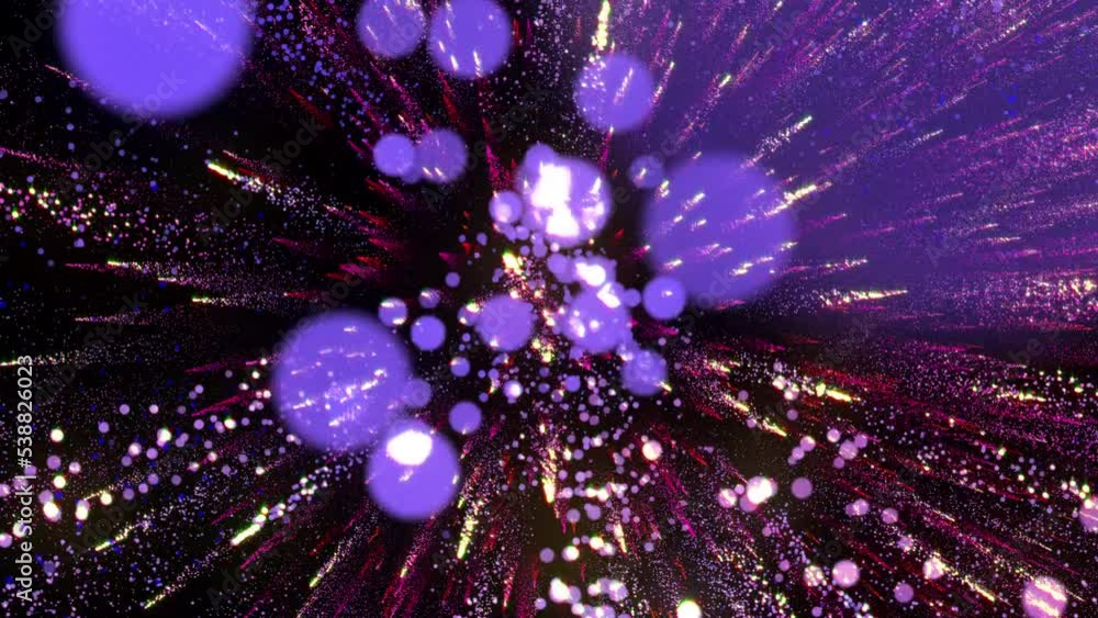 Poster bright multi-colored particles fill the space with jets of energy and light. shiny colorful abstract