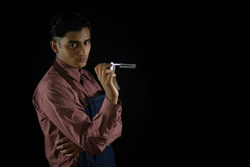 mexican barber man looking very confident