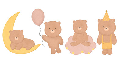 set of animals, teddy bears cute collection,hand drawn bear illustrations 