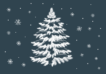 Fototapeta na wymiar Christmas toys, fur-tree , hand drawn illustration. Vector. 