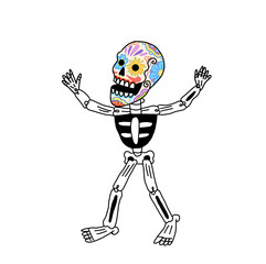 Illustrazione scheletro con teschio tatuato, halloween senza sfondo