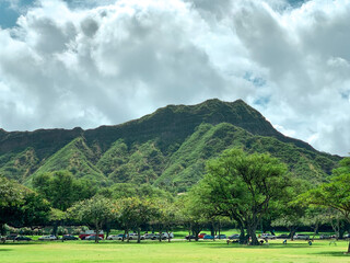 Cloudy day landscape with Diamondhead in Hawaii