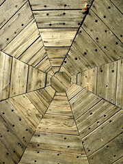 Perspective wooden floor in octagonal combination, vintage tone