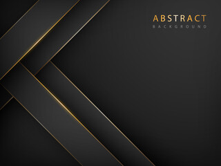 dark gray paper cut abstract background with golden lines