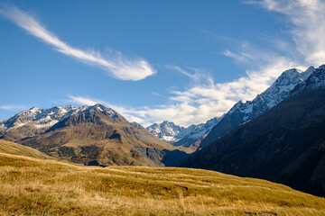 the landscape from the Alps in mid October with some snow and high mountains