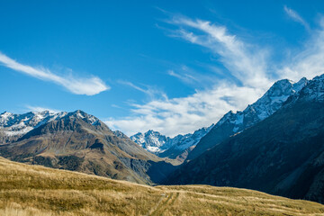 the landscape from the Alps in mid October with some snow and high mountains