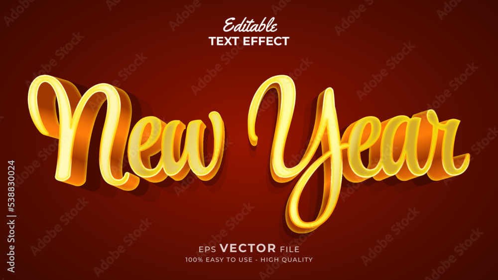 Aufkleber editable text style effect - new year 3d text effects with gold style