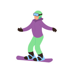 Fototapeta premium Snowboarder in training to learn to ride isolated on white