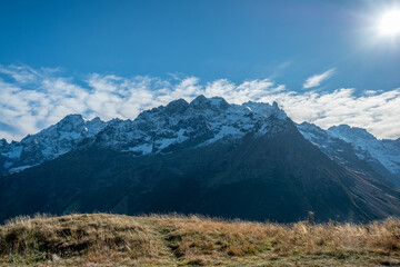 the landscape from the Alps in mid October with some snow and high mountains