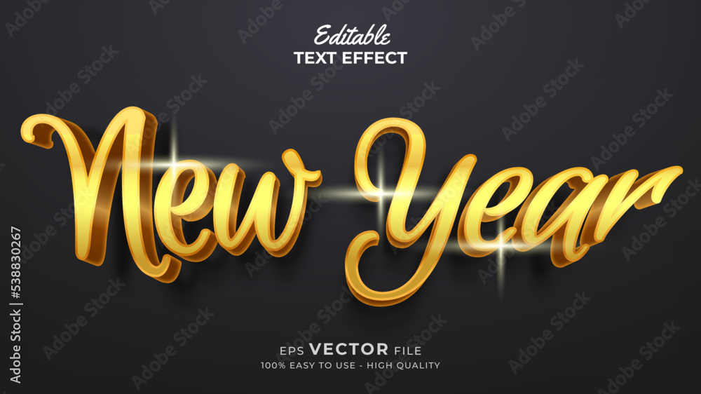 Aufkleber editable text style effect - new year 3d text effects with gold style