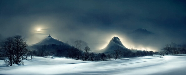 mountain in the winter at the night time, natural