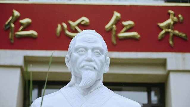 Closeup of view of statue Chinese emperor Confucius