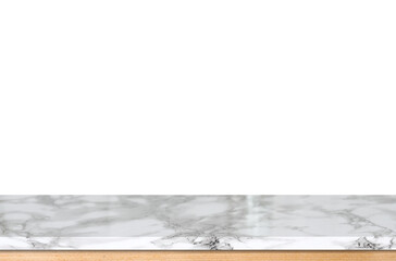 Empty white marble stone table top and restaurant banner mock up abstract background - can used for display or montage your products.
