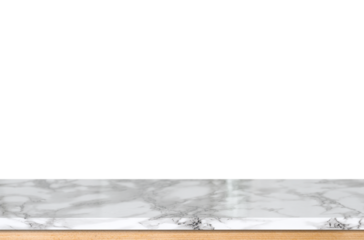 Empty white marble stone table top and restaurant banner mock up abstract background - can used for display or montage your products.