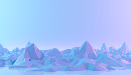 abstract pastel soft pop 3d landscape mountain low poly wallpaper blue pink background. 3d illustration render