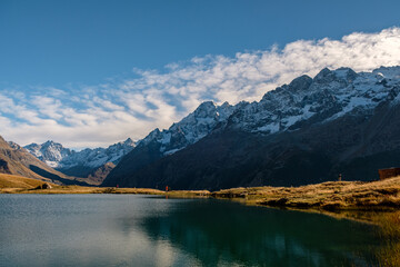 Fototapeta premium the landscape from the Alps in mid October with some snow and high mountains