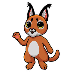 Cute caracal cat cartoon waving hand