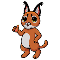 Cute caracal cat cartoon giving thumb up
