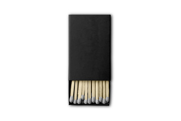 Blank black open matchbook mockup template isolated on white background. 3d rendering.