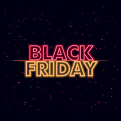 Fototapeta premium Black Friday Sale neon sign. Horizontal light banner with a outer space background