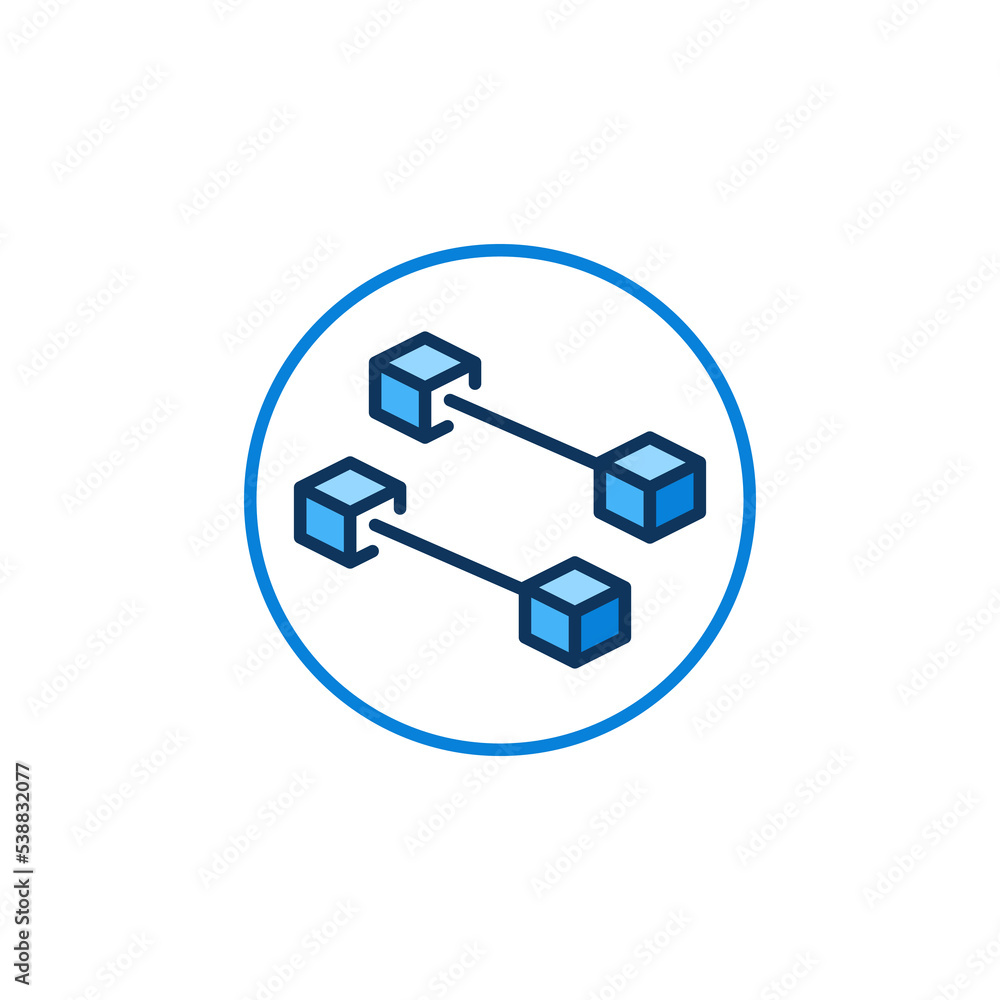 Poster block-chain vector concept blue round icon - circle with blockchain sign