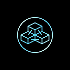 Circle with Blockchain and Three Blocks outline vector concept blue icon