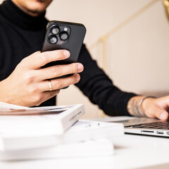 professional person with iphone