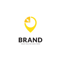 Food point logo design with creative pin location concept Premium Vector