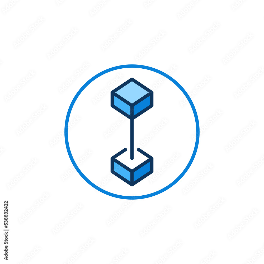 Aufkleber blockchain vector concept blue round icon - block chain with 2 blocks sign