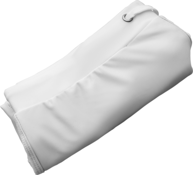 Mockup of white swimming trunks png, folded boxers with a tag, label