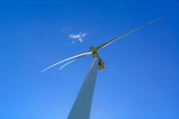 Wind power plant. Regenerative energy. Wind power generator. Concept of equipment for regenerative energy.