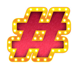 hashtag retro cinema light bulb sign alphabet