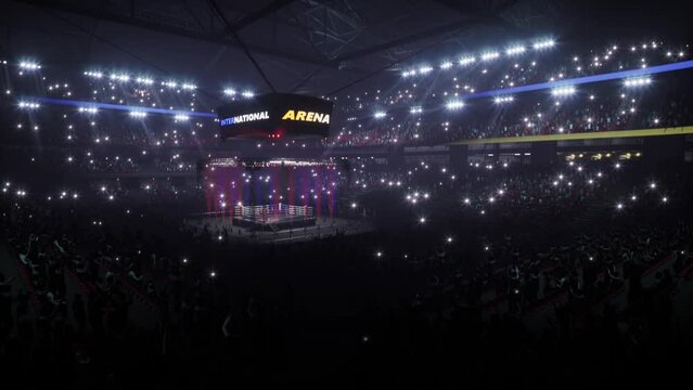 empty boxing arena with crowd animation. High quality 4k footage