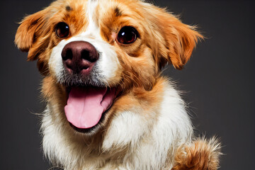 Portrait of a happy dog, open mouth, studio background and 3d illustration