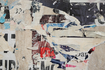 Torn street poster abstract background collage with ripped paper texture