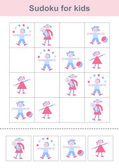Sudoku for kids with cute people. Logical game for children. Puzzle for preschoolers.