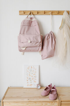 School supplies hanging on hook at home