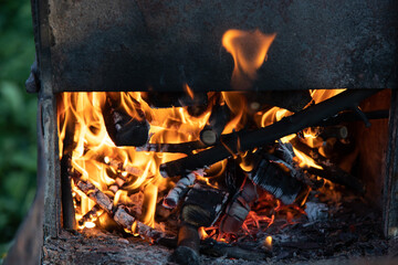 home oven with burning wood inside