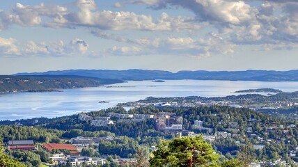 Fototapeta na wymiar vue panoramique d'Oslo depuis Holmenkollen
