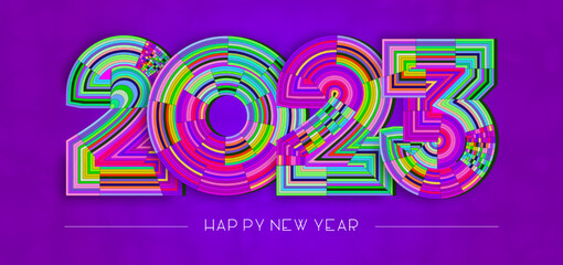 2023 Happy New Year. 2023 numbers. Modern abstract geometric calendar header.