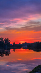colorful sunset. Sunset on the river.
